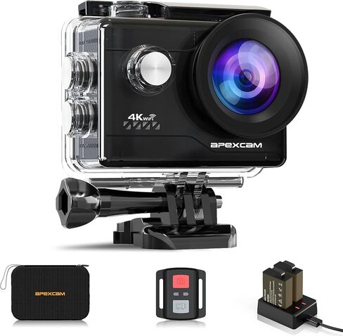 اباكزام كاميرا اكشن رياضية 4K 20MP 40M زاوية واسعة 170 درجة واي فاي مقاومة للماء مع جهاز تحكم عن بعد 2.4G وبطاريتين 2.0 انش ال سي دي الترا اتش دي مع مجموعة ملحقات التركيب in Kuwait