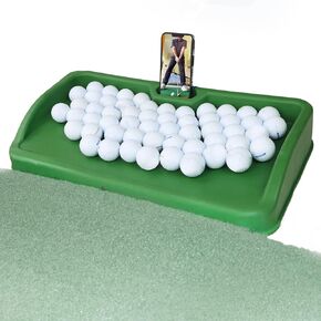 Heavy Duty Rubber Golf Ball Tray - with Cell Phone Holder Record Golf Swing - 100 Ball Capacity - High Impact Golf Tray Compatible with All Hitting Mats
