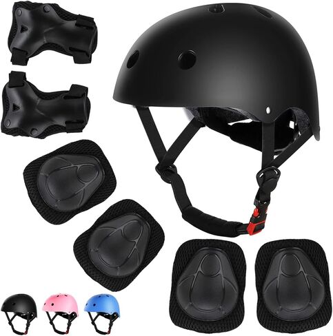 WayEee Kids Bike Helmet Set Skateboard Knee Pads, Helmet Pad Set Protective Gear Set Adjustable for Girls Kids 3-10 Helmet Elbow Pads Wrist Guards for Sport Cycling Bike Roller Skating Scooter in Kuwait
