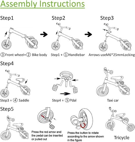Ancaixin 3 in 1 Toddler Tricycles for 2-5 Years Old Boys and Girls with Adjustable Seat Detachable Pedal and Bell, Foldable Baby Balance Bike Riding Toys for Kids, Child Birthday Gift Green in Saudi Arabia
