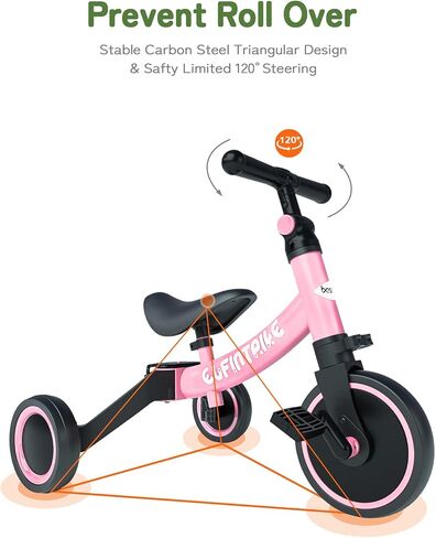 besrey 5 in 1 Toddler Bike for 1 Year to 4 Years Old Kids, Toddler Tricycle Kids Trikes Tricycle, Toys for Boy & Girl, Balance Training, Removable Pedals in Saudi Arabia