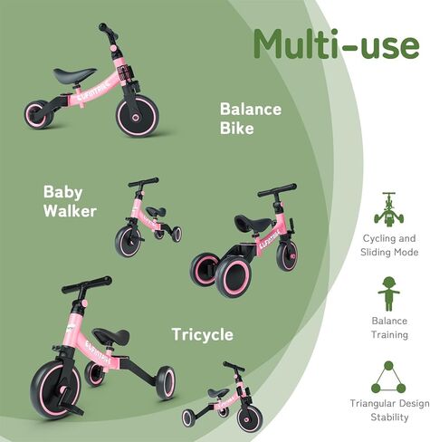 besrey 5 in 1 Toddler Bike for 1 Year to 4 Years Old Kids, Toddler Tricycle Kids Trikes Tricycle, Toys for Boy & Girl, Balance Training, Removable Pedals in Saudi Arabia