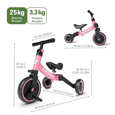 besrey 5 in 1 Toddler Bike for 1 Year to 4 Years Old Kids, Toddler Tricycle Kids Trikes Tricycle, Toys for Boy & Girl, Balance Training, Removable Pedals in Saudi Arabia
