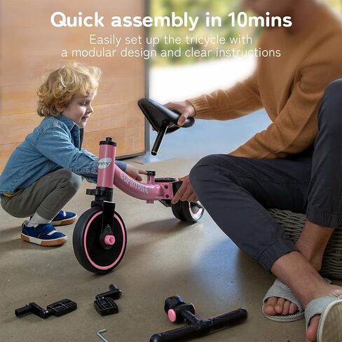besrey 5 in 1 Toddler Bike for 1 Year to 4 Years Old Kids, Toddler Tricycle Kids Trikes Tricycle, Toys for Boy & Girl, Balance Training, Removable Pedals in Saudi Arabia
