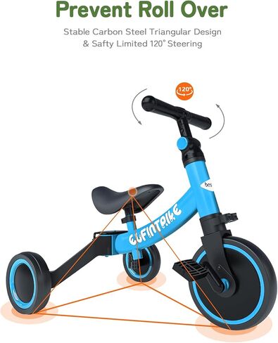 besrey 5 in 1 Toddler Bike for 1 Year to 4 Years Old Kids, Toddler Tricycle Kids Trikes Tricycle, Toys for Boy & Girl, Balance Training, Removable Pedals in Saudi Arabia