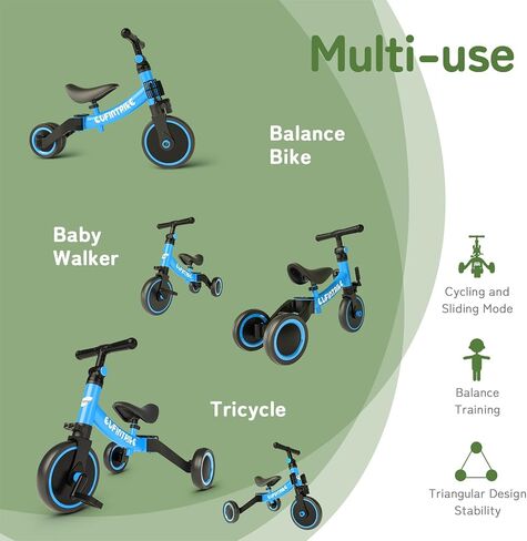 besrey 5 in 1 Toddler Bike for 1 Year to 4 Years Old Kids, Toddler Tricycle Kids Trikes Tricycle, Toys for Boy & Girl, Balance Training, Removable Pedals in Saudi Arabia