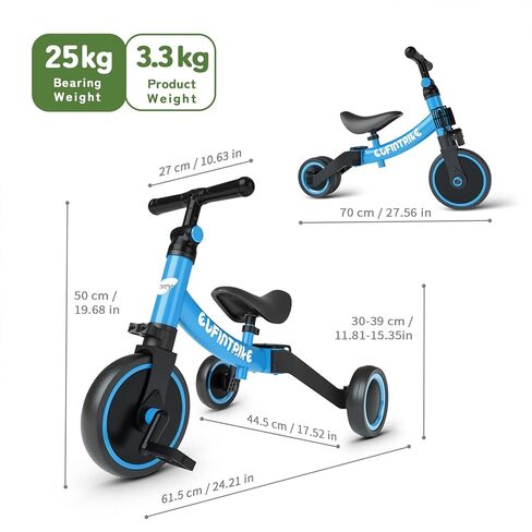 besrey 5 in 1 Toddler Bike for 1 Year to 4 Years Old Kids, Toddler Tricycle Kids Trikes Tricycle, Toys for Boy & Girl, Balance Training, Removable Pedals in Saudi Arabia