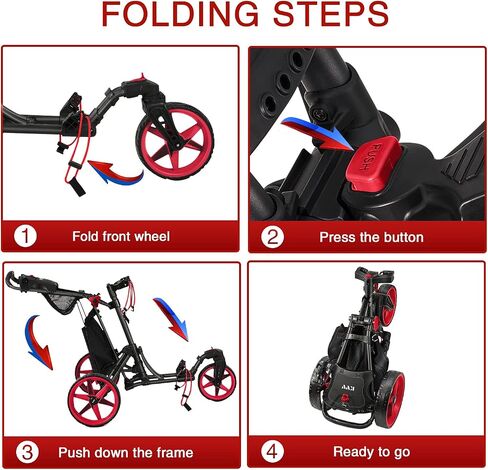 KVV 3 Wheel 360 Rotating Front Wheel Golf Push Cart Open and Close in ONE Second-Free Umbrella Holder Included in Saudi Arabia