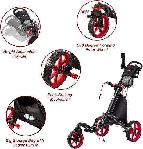 KVV 3 Wheel 360 Rotating Front Wheel Golf Push Cart Open and Close in ONE Second-Free Umbrella Holder Included in Saudi Arabia