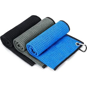 3 قطع من مناشف الجولف لحقائب الجولف بنمط وافل مع مشبك - مجموعة مناشف جولف من المايكروفايبر ملحقات تنظيف الجولف المحمولة للرجال والنساء in Kuwait