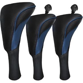 Golf Club Head Covers for Fairway Woods Driver Hybrids 3 Pieces Long Neck Mesh Sports Fan Golf Club Headcovers Set with Interchangeable No. Tags 3 4 5 6 7 X Golf Accessories for Men Women