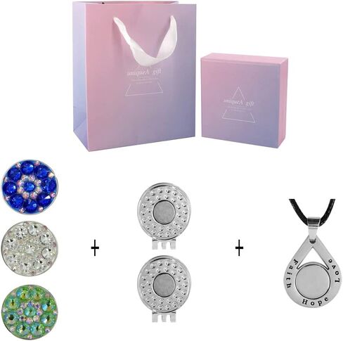 GOLTERS Golf Crystal Ball Marker Charm Necklace Pendant Hat Clip Gradient Color Gift Box Gift Bag Great Gift for Women Golfer in Saudi Arabia