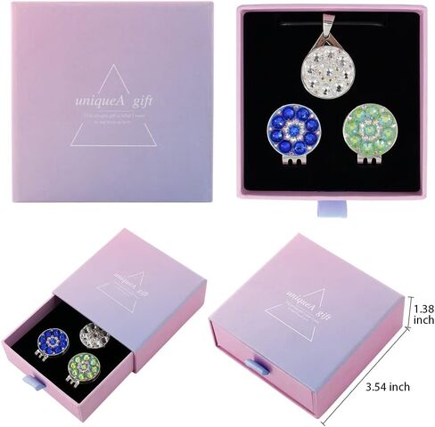 GOLTERS Golf Crystal Ball Marker Charm Necklace Pendant Hat Clip Gradient Color Gift Box Gift Bag Great Gift for Women Golfer in Saudi Arabia