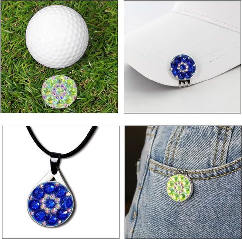 GOLTERS Golf Crystal Ball Marker Charm Necklace Pendant Hat Clip Gradient Color Gift Box Gift Bag Great Gift for Women Golfer in Saudi Arabia