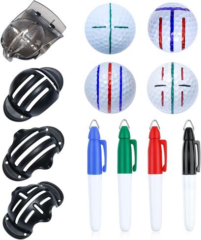 CUALFEC 8 Pack Golf Ball Line Drawing Marker Golf Ball Liner Golf Ball Marking Tool Kit - Golf Ball Marking Stencils and Color Markers in Kuwait