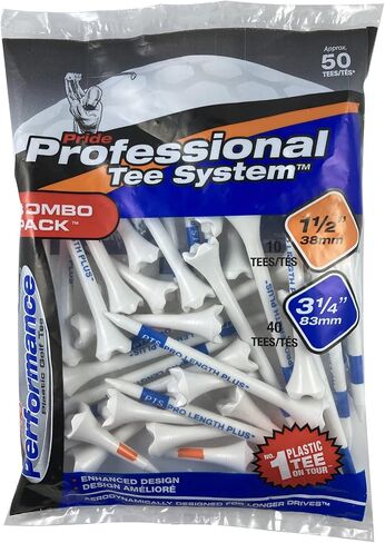 Pride Professional Tee System Plastic Golf Tees (Pack of 50), 40 Count 3-1/4-Inch + 10 Count 1-1/2-Inch,White in Saudi Arabia