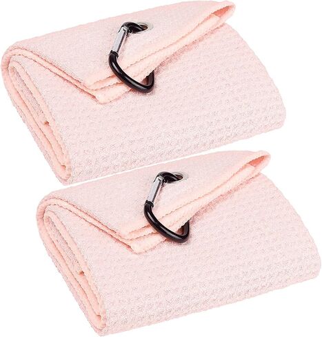 2 Pack 16" x 24" Tri-fold Golf Towels, Premium Microfiber Fabric Waffle Pattern with Black Heavy Duty Carabiner Clip, Black Golf Towels for Golf Bags for Men (Black) in Saudi Arabia