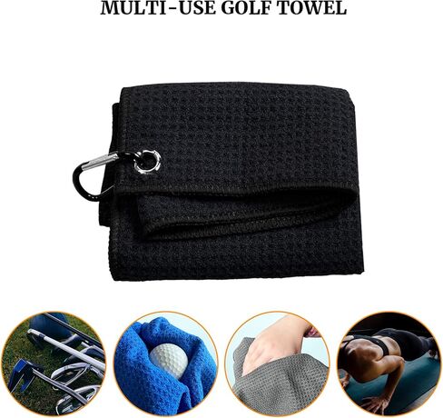 3 قطع من مناشف الجولف لحقائب الجولف بنمط وافل مع مشبك - مجموعة مناشف جولف من المايكروفايبر ملحقات تنظيف الجولف المحمولة للرجال والنساء in Kuwait