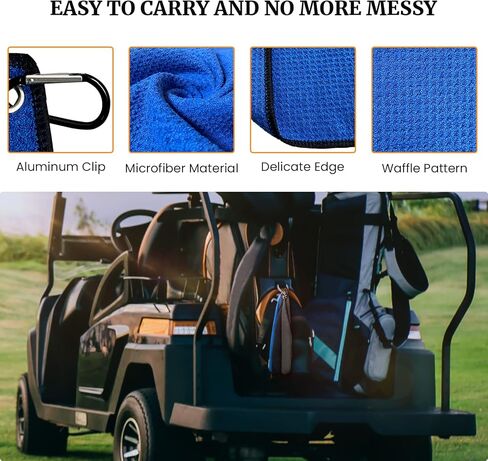 3 قطع من مناشف الجولف لحقائب الجولف بنمط وافل مع مشبك - مجموعة مناشف جولف من المايكروفايبر ملحقات تنظيف الجولف المحمولة للرجال والنساء in Kuwait