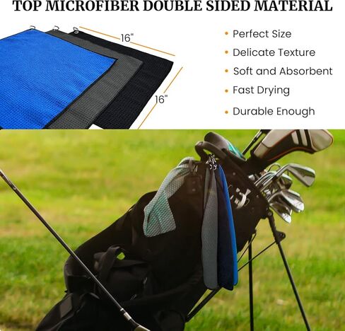 3 قطع من مناشف الجولف لحقائب الجولف بنمط وافل مع مشبك - مجموعة مناشف جولف من المايكروفايبر ملحقات تنظيف الجولف المحمولة للرجال والنساء in Kuwait