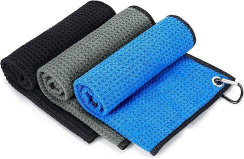 3 قطع من مناشف الجولف لحقائب الجولف بنمط وافل مع مشبك - مجموعة مناشف جولف من المايكروفايبر ملحقات تنظيف الجولف المحمولة للرجال والنساء in Kuwait