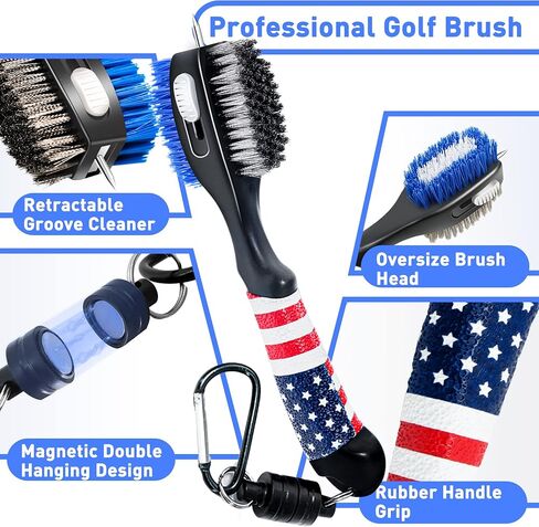 Golf Club Brush and Amercian Flag Golf Towels, Golf Groove Cleaner Cleaning kit, Golf Accessories Cleaner Tool with Strong Magnet Stick to Golf Clubs or Bag in Kuwait