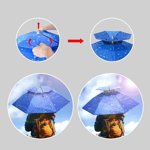 Fishing Umbrella Hat Folding Adjustable Sun Rain Cap, 37.4"Oversize Hands Free Umbrellas, 7-Ribs Anti-UV Waterproof Headwear for Fishing Gardening Golf Sunshade Outdoor in Kuwait