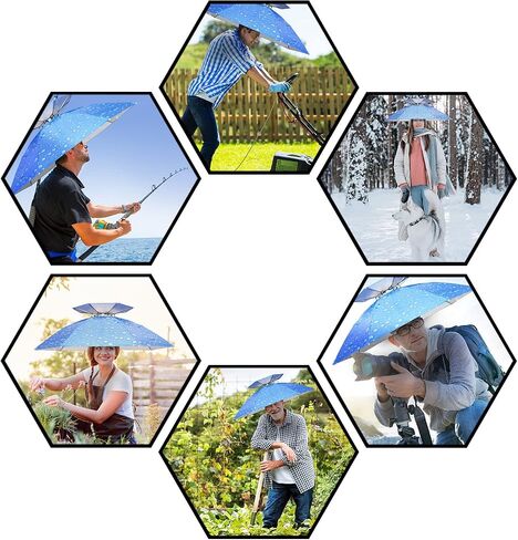 Fishing Umbrella Hat Folding Adjustable Sun Rain Cap, 37.4"Oversize Hands Free Umbrellas, 7-Ribs Anti-UV Waterproof Headwear for Fishing Gardening Golf Sunshade Outdoor in Kuwait