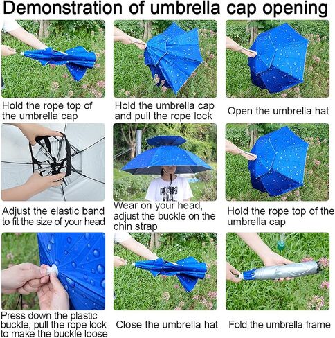 Fishing Umbrella Hat Folding Adjustable Sun Rain Cap, 37.4"Oversize Hands Free Umbrellas, 7-Ribs Anti-UV Waterproof Headwear for Fishing Gardening Golf Sunshade Outdoor in Kuwait