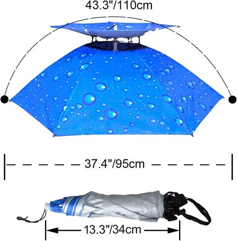 Fishing Umbrella Hat Folding Adjustable Sun Rain Cap, 37.4"Oversize Hands Free Umbrellas, 7-Ribs Anti-UV Waterproof Headwear for Fishing Gardening Golf Sunshade Outdoor in Kuwait