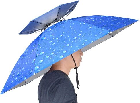 Fishing Umbrella Hat Folding Adjustable Sun Rain Cap, 37.4"Oversize Hands Free Umbrellas, 7-Ribs Anti-UV Waterproof Headwear for Fishing Gardening Golf Sunshade Outdoor in Kuwait