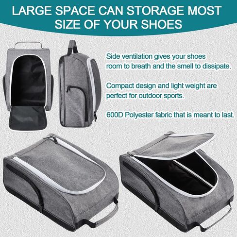 2 Pcs Golf Shoe Bag for Travel Zippered Sports Shoe Carrier Bags Golf Shoe Tote Golf Accessories with Ventilation Outside Pocket for Golf Balls Tees Socks Accessories Men Women in Kuwait