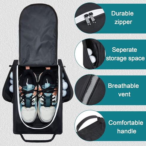2 Pcs Golf Shoe Bag for Travel Zippered Sports Shoe Carrier Bags Golf Shoe Tote Golf Accessories with Ventilation Outside Pocket for Golf Balls Tees Socks Accessories Men Women in Kuwait