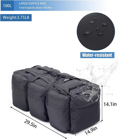 Large Military Duffle Bag, Waterproof Duffel Bag with Backpack Straps, Tactical Luggage Bag for Camping, Sports, Travel, Hiking in Saudi Arabia