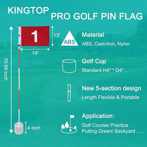 KINGTOP Golf Flagstick 6ft, Portable Five-Section Design for Backyard Practice Putting Green, Driving Range Golf Pin Flag Hole Cup Set, Gift Idea in Saudi Arabia