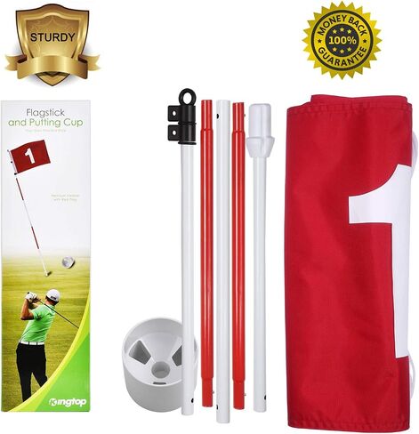 KINGTOP Golf Flagstick 6ft, Portable Five-Section Design for Backyard Practice Putting Green, Driving Range Golf Pin Flag Hole Cup Set, Gift Idea in Saudi Arabia