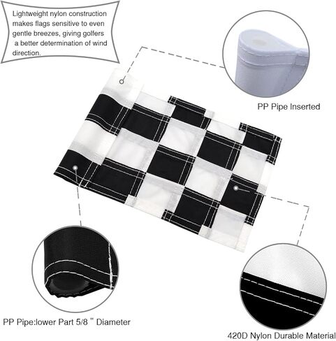 Checkered Golf Flags with Tube Inserted,8" L x 6"H Mini Putting Green Flags for Yard Indoor Outdoor Backyard Garden, 420D Nylon Pin Flag (Black/White,3sets) in Saudi Arabia