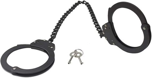 Yoghourds Metal Long Handcuffs - Sturdy Durable Double Lock Steel LegCuffs, Police Professional Heavy Duty Ankle Handcuffs with 2 Keys & Holster (Black) in Saudi Arabia