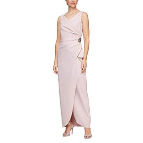 Alex Evenings Women's Slimming Long Side Ruched Dress with Cascade Ruffle Skirt