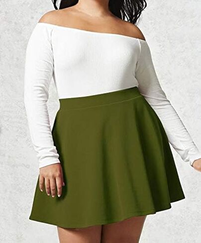 Made By Johnny Women's Basic Versatile Stretchy Flared Casual Mini Skater Skirt XS-3XL Plus Size-Made in USA in Saudi Arabia