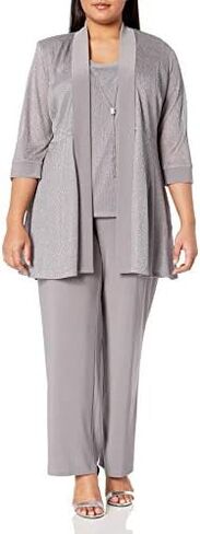 R&M Richards Women's Plus Size Two Piece Metalic Rib Pant Set Missy in Saudi Arabia