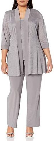 R&M Richards Women's Plus Size Two Piece Metalic Rib Pant Set Missy in Saudi Arabia