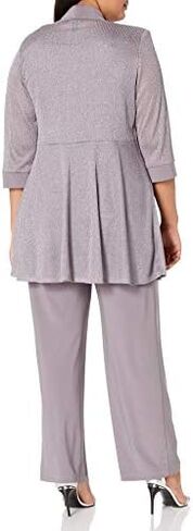 R&M Richards Women's Plus Size Two Piece Metalic Rib Pant Set Missy in Saudi Arabia