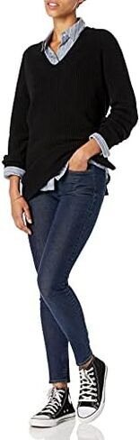Goodthreads Women's Cotton Shaker Stitch Deep V-Neck Sweater in Saudi Arabia