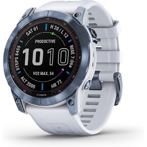 Garmin Fenix 7S, Smaller Sized Adventure smartwatch, Rugged Outdoor Watch with GPS, Touchscreen, Health and Wellness Features, Silver with Graphite Band in Saudi Arabia