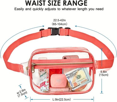 Clearworld Clear Fanny Pack للنساء والرجال، حزمة خصر معتمدة من الاستاد مع حزام قابل للتعديل، حقيبة حزام عصرية للمهرجانات، والألعاب، والسفر والحفلات الموسيقية in Kuwait