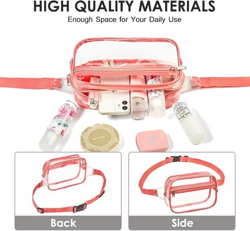 Clearworld Clear Fanny Pack للنساء والرجال، حزمة خصر معتمدة من الاستاد مع حزام قابل للتعديل، حقيبة حزام عصرية للمهرجانات، والألعاب، والسفر والحفلات الموسيقية in Kuwait