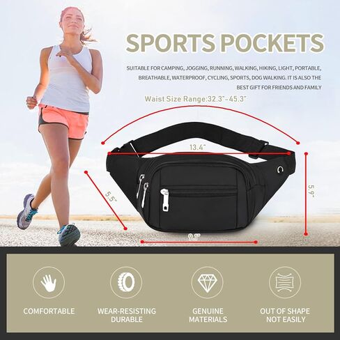 DAITET Crossbody Fanny Pack للرجال والنساء، حقيبة خصر كبيرة وحقيبة الورك مع حزام قابل للتعديل للتمرين في الهواء الطلق والسفر والجري والمشي لمسافات طويلة وركوب الدراجات in Kuwait