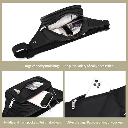 DAITET Crossbody Fanny Pack للرجال والنساء، حقيبة خصر كبيرة وحقيبة الورك مع حزام قابل للتعديل للتمرين في الهواء الطلق والسفر والجري والمشي لمسافات طويلة وركوب الدراجات in Kuwait