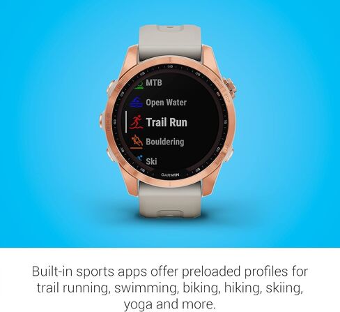 Garmin fenix 7 Sapphire Solar، ساعة ذكية للمغامرة، مع إمكانيات الشحن بالطاقة الشمسية، ساعة خارجية متينة مع نظام تحديد المواقع العالمي (GPS)، شاشة تعمل باللمس، ميزات العافية، سوار من الحجر الأبيض المصنوع من التيتانيوم DLC باللون الأزرق المعدني in Kuwait